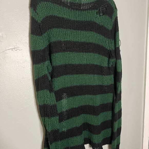 We Are the Weirdos KillStar ABSINTHE KNIT green black striped distressed SWEATER - Picture 11 of 11